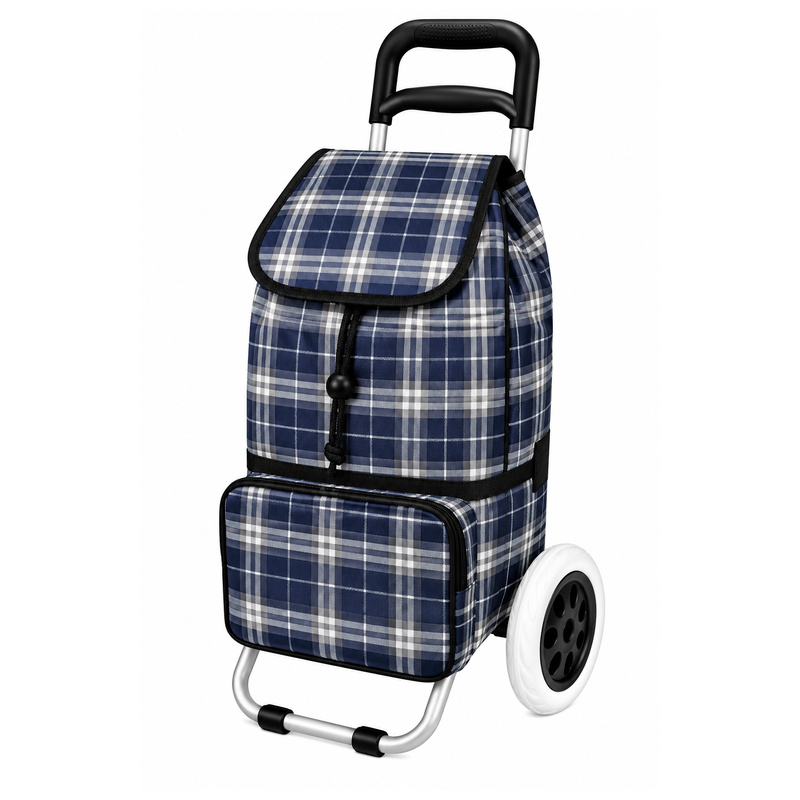 ST-02 Blue Grey Check 2 Wheeler Shopping Trolley (New) (image for) ST-02 Blue Grey Check 2 Wheeler Shopping Trolley (New)